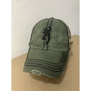 Browning Hat Men's Adjustable Camo Mesh Back Trucker Cap Logo Distressed Bill